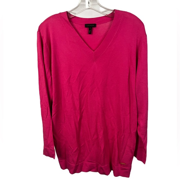 ESCADA Women's Pink V-Neck Lightweight Jersey‎ Knit Sweater- Size Medium - Picture 1 of 7